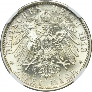 Nemecko, Pruské kráľovstvo, Wilhelm II, 2 marky Berlín 1913 A - NGC MS65