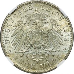 Germany, Bavaria, Otto, 5 Mark Munich 1913 D - NGC MS62