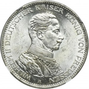 Nemecko, Pruské kráľovstvo, Wilhelm II, 3 marky Berlín 1914 A - NGC MS61