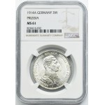 Nemecko, Pruské kráľovstvo, Wilhelm II, 3 marky Berlín 1914 A - NGC MS61