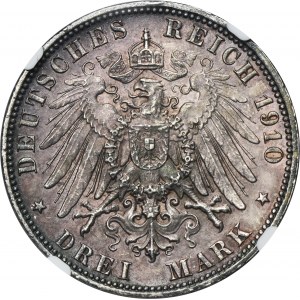 Germany, City of Hamburg, 3 Mark 1910 J - NGC MS63