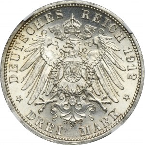 Germany, Kingdom of Prussia, Wilhelm II, 3 Mark Berlin 1912 A - NGC MS64