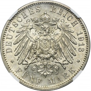 Germany, City of Hamburg, 5 Mark 1913 J - NGC MS61