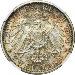 Germany, Hessen-Darmstadt, Ernst Ludwig, 2 Mark Berlin 1904 A - NGC MS65