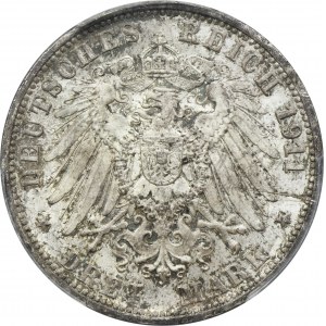 Germany, Kingdom of Württemberg, William II, 3 Mark Stuttgart 1911 F - PCGS MS65