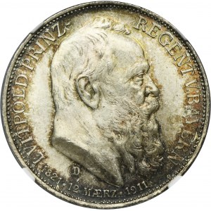 Germany, Bavaria, Regent Luitpold, 3 Mark Munich 1911 D - NGC MS64+