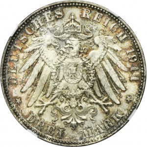 Germany, Bavaria, Regent Luitpold, 3 Mark Munich 1911 D - NGC MS64+