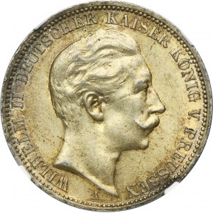 Nemecko, Pruské kráľovstvo, Wilhelm II, 3 marky Berlín 1911 A - NGC MS62