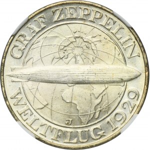 Germany, Weimar Republic, 3 Mark Hamburg 1930 J - Graf Zeppelin - NGC MS64