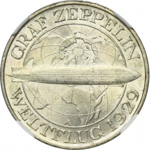 Germany, Weimar Republic, 3 Mark Berlin 1930 A - Graf Zeppelin - NGC MS63