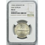 Germany, Weimar Republic, 3 Mark Berlin 1930 A - Graf Zeppelin - NGC MS63