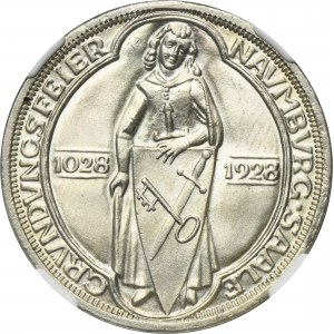 Germany, Weimar Republic, 3 Mark Berlin 1928 A - Naumburg - NGC MS65