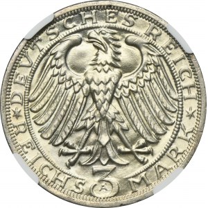 Germany, Weimar Republic, 3 Mark Berlin 1928 A - Naumburg - NGC MS65