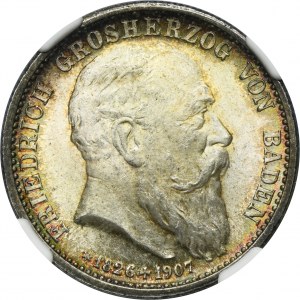 Germany, Baden, Friedrich I, 2 Posthumous mark Karlsruhe 1907 - NGC MS65