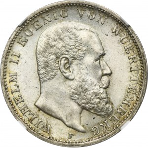 Germany, Kingdom of Württemberg, Wilhelm II, 3 Mark Stuttgart 1914 F - NGC MS62