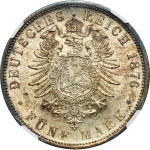 Germany, Kingdom of Württemberg, Karl von Württemberg, 5 Mark Stuttgart 1876 F - NGC MS61