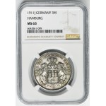 Germany, City of Hamburg, 3 Mark 1911 J - NGC MS63