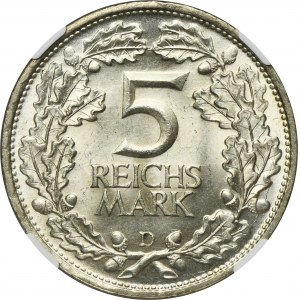Germany, Weimar Republic, 5 Mark Munich 1925 D - NGC MS64