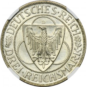 Allemagne, République de Weimar, 3 Marks Munich 1930 D - Libération de la Rhénanie - NGC MS64