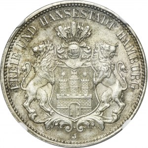 Germany, City of Hamburg, 3 Mark 1909 J - NGC MS64