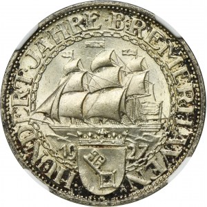 Allemagne, République de Weimar, 3 Marks Berlin 1927 A - Bremerhaven - NGC MS65