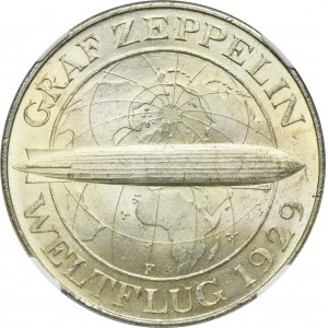 Nemecko, Weimarská republika, 5 mariek Stuttgart 1930 F - Graf Zeppelin - NGC MS64