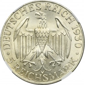 Nemecko, Weimarská republika, 5 mariek Stuttgart 1930 F - Graf Zeppelin - NGC MS64