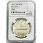 Nemecko, Weimarská republika, 5 mariek Stuttgart 1930 F - Graf Zeppelin - NGC MS64