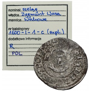 Sigismund III Vasa, Schilling Fraustadt 1600 - letter F under the eagle - ex. Marzęta