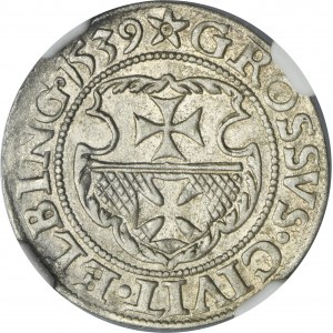 Sigismund I the Old, Groschen Elbing 1539 - PRVSS, leaf to the right - NGC AU58