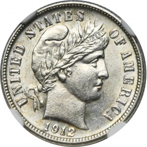 USA, 1 Dime Denver 1912 D - Barber - NGC UNC DETAILS