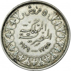 Egypt, Farouk I, 5 Piastres 1939