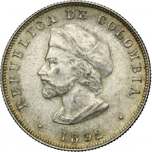 Colombie, République, 50 Centavos 1892 - Découverte de l'Amérique