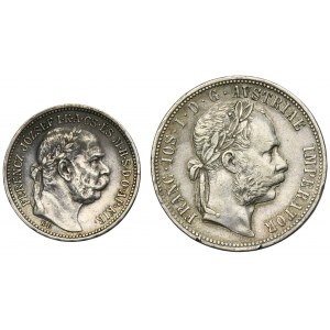 Set, Austria and Hungary, Franz Joseph I, 1 Florin and 1 Corona (2 pcs.)