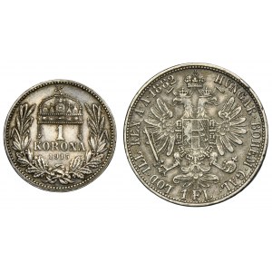 Set, Austria and Hungary, Franz Joseph I, 1 Florin and 1 Corona (2 pcs.)