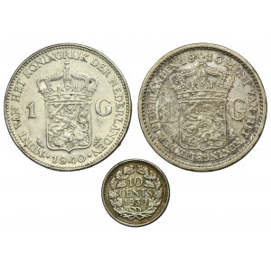 Set, Netherlands, Wilhelmina, 10 Cents and 1 Gulden (3 pcs.)