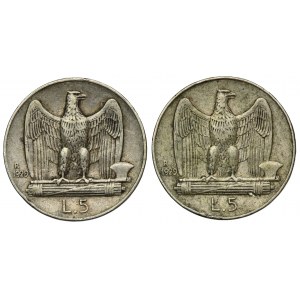 Set, Italy, Victor Emmanuel III, 5 Lire Rome 1929 R