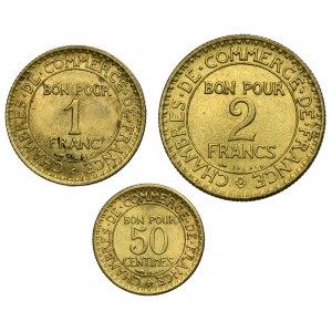 Set, France, III Republic, 50 Centimes, 1 Franc and 2 Francs (3 pcs.)