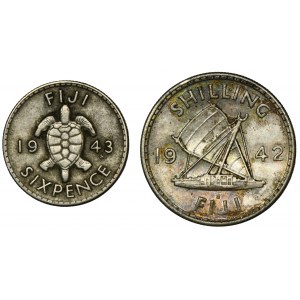 Súprava, Fidži, George VI, 6 pencí a šiling (2 kusy).