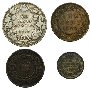 Set, Canada, Victoria, George V and Edward VII, 1 Cent, 10 Cents and 50 Cents (4 pcs.)