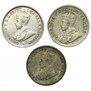 Set, Ceylon, South Africa and Australia, 10 Cents and 3 Pence (3 pcs.)