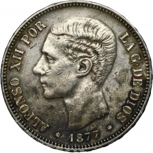Spain, Alfonso XII, 5 Pesetas Madrid 1877 GS