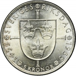 Švédsko, Gustav V, 5 korún Štokholm 1935 G