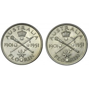 Ensemble, Australie, George VI, 1 Floren Melbourne 1951 (2 pièces).