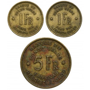 Set, Belgian Congo, 1 Franc and 5 Francs (3 pcs.)