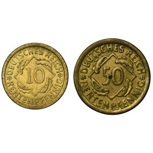 Set, Allemagne, République de Weimar, 10 Fenig et 50 Fenig (2 pièces).
