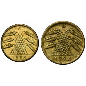 Set, Allemagne, République de Weimar, 10 Fenig et 50 Fenig (2 pièces).