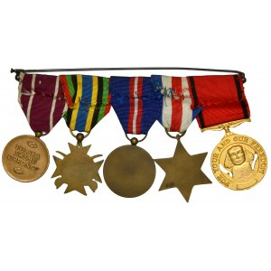 Set of French Decorations on a Bar with the Military Medal (5 pcs.)
