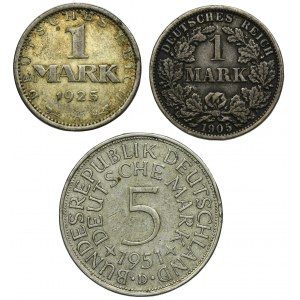 Set, Germany, 1 Mark and 5 Mark (3 pcs.)
