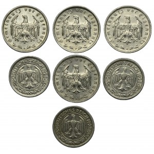 Set, Germany, Weimar Republic and Third Reich, 50 Pfennig and 1 Mark (7 pcs.)